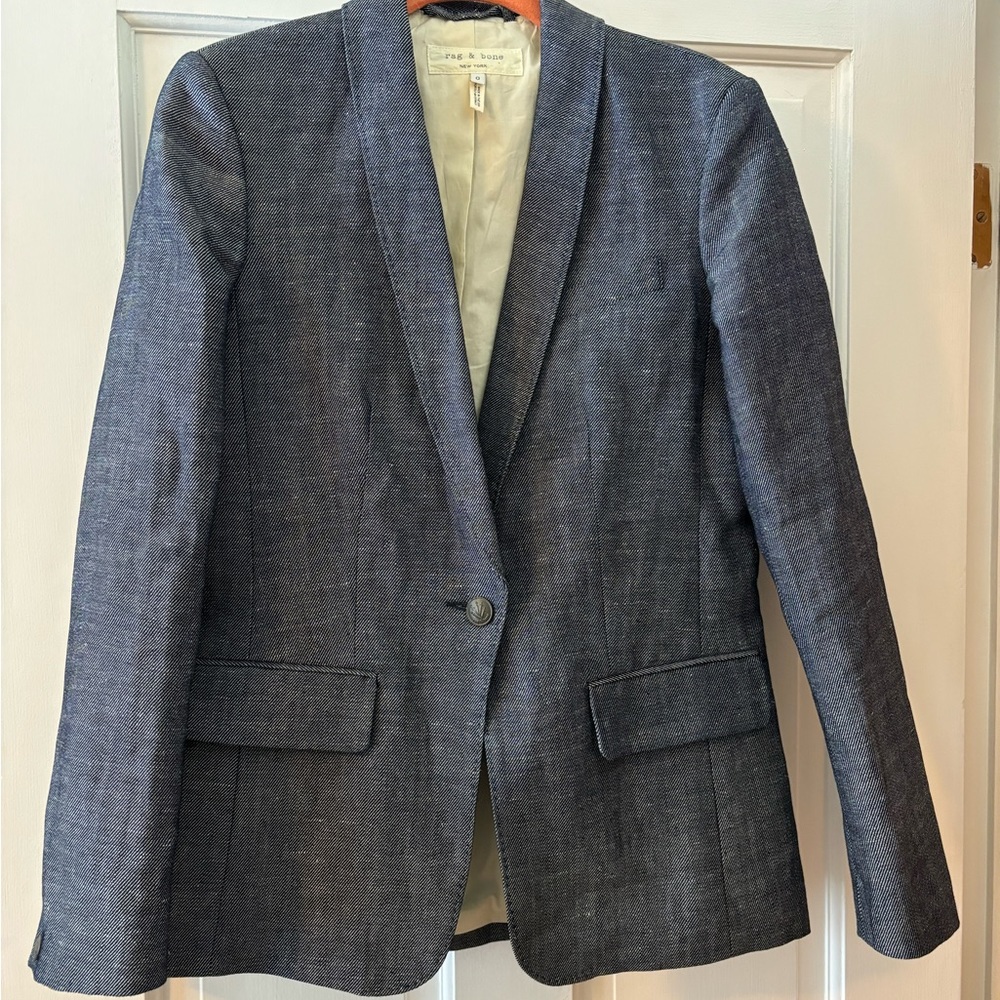Rag & Bone Natalie Long Chambray Linen Blazer NWOT Sz 0